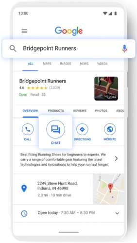 Google Business Messages integrates a virtual agent directly into the chat button on Google Maps