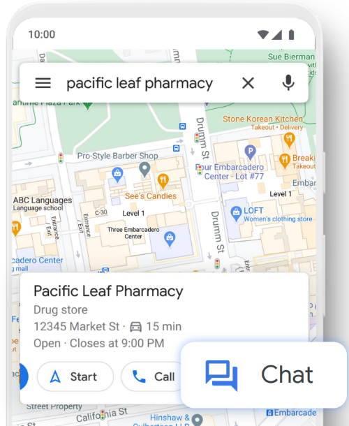 A business listing with a chat feature enabled on Google Maps Profile