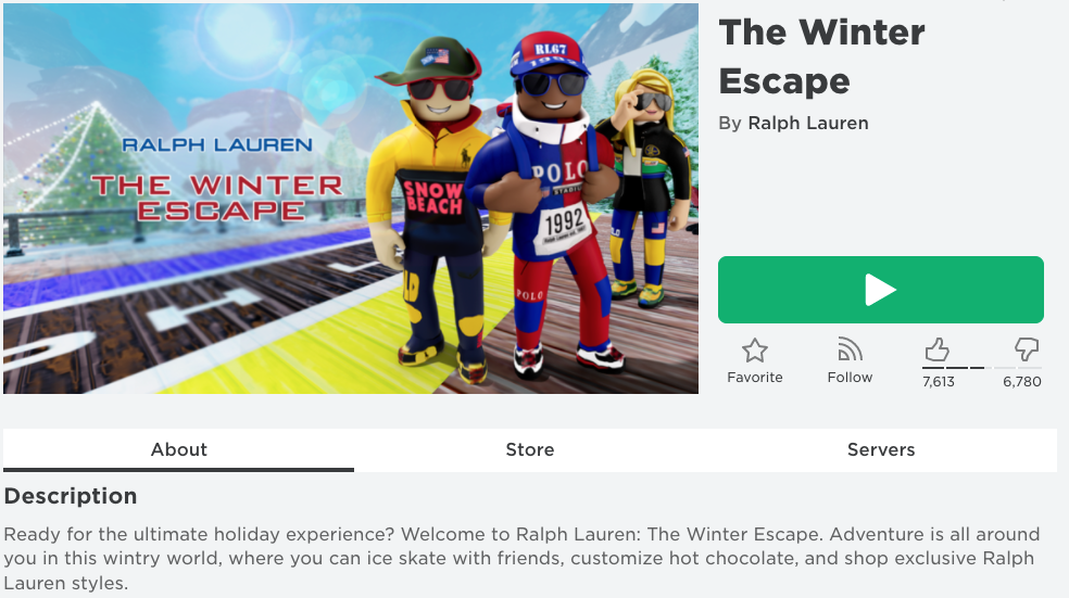 Ralph Lauren's promotional game on Roblox: 'Winter Escape'