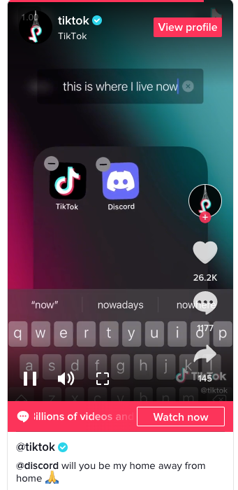 TikTok promotes collaboration with Discord on their own platform.