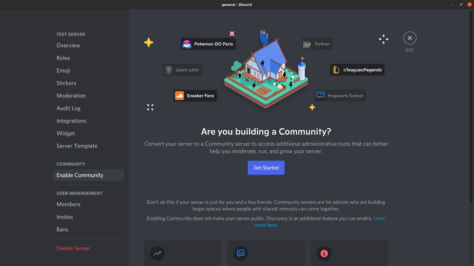 Converting  a regular Discord server to a community server.