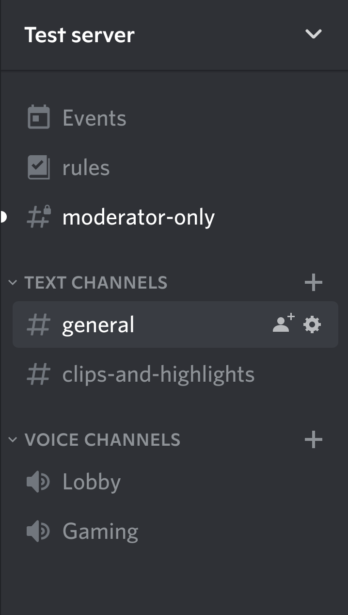 Example of a Discord community server's channels.