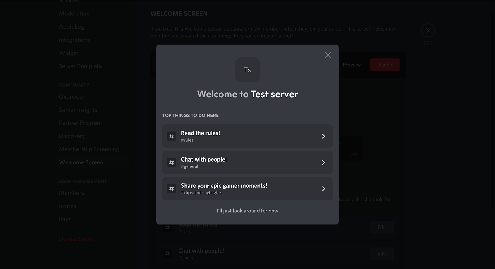 Server welcome message example.