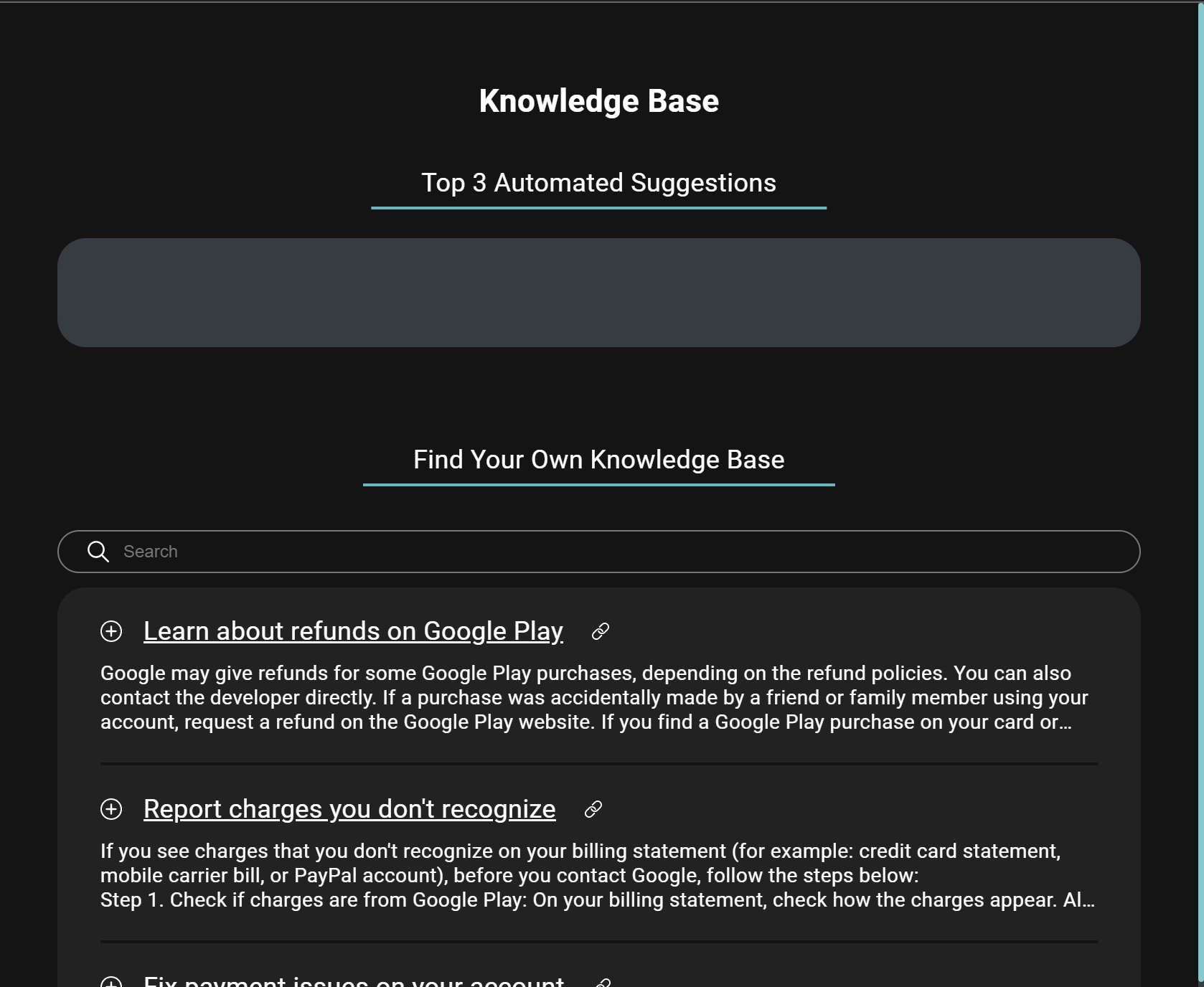Get automated suggestions from your custom knowledge base, putting accurate information at your agents' fingertips.