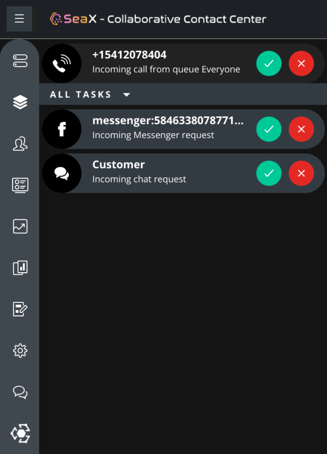 Incoming calls and messages surfaced on the SeaX platform.