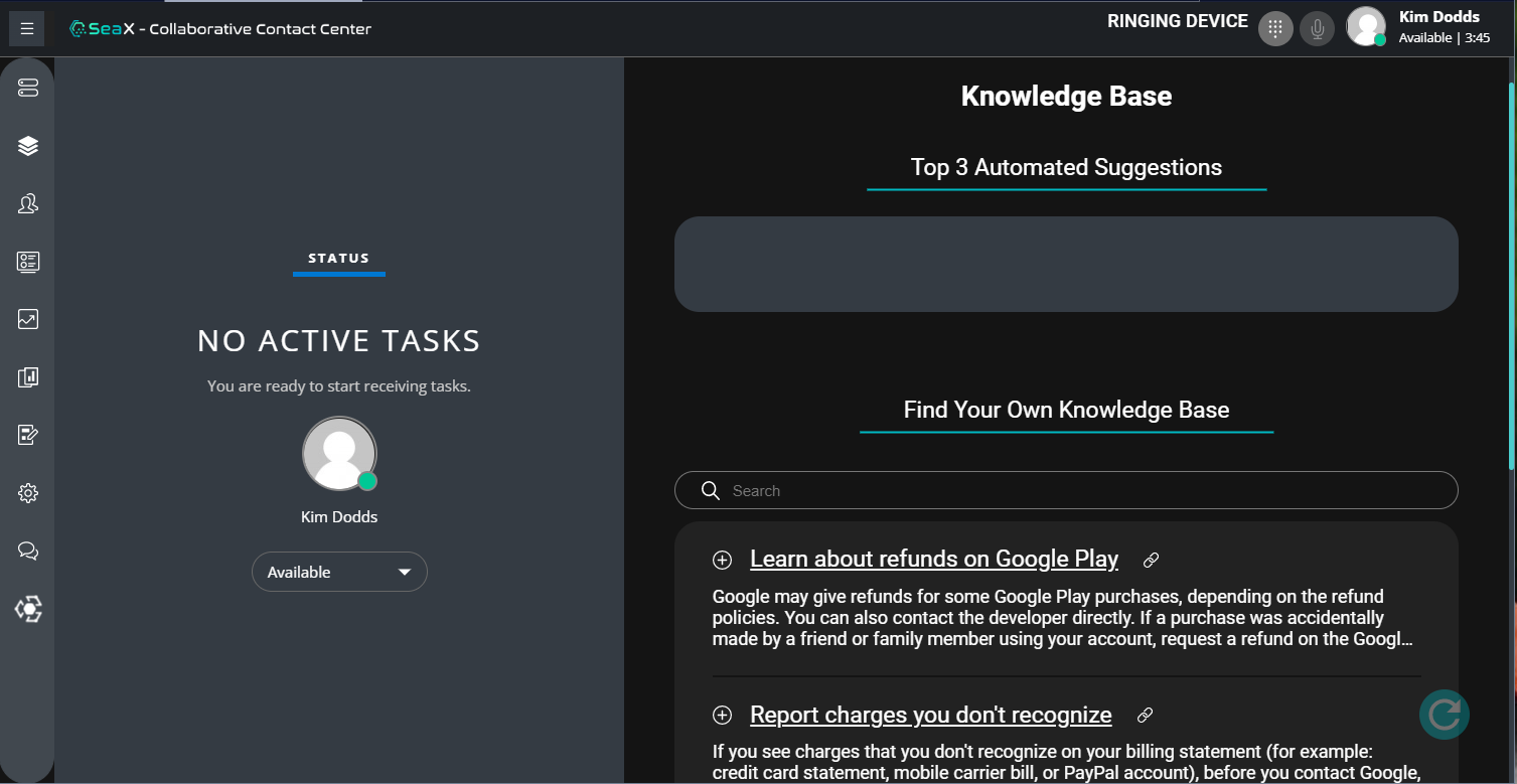First look at the SeaX Knowledge Base interface.
