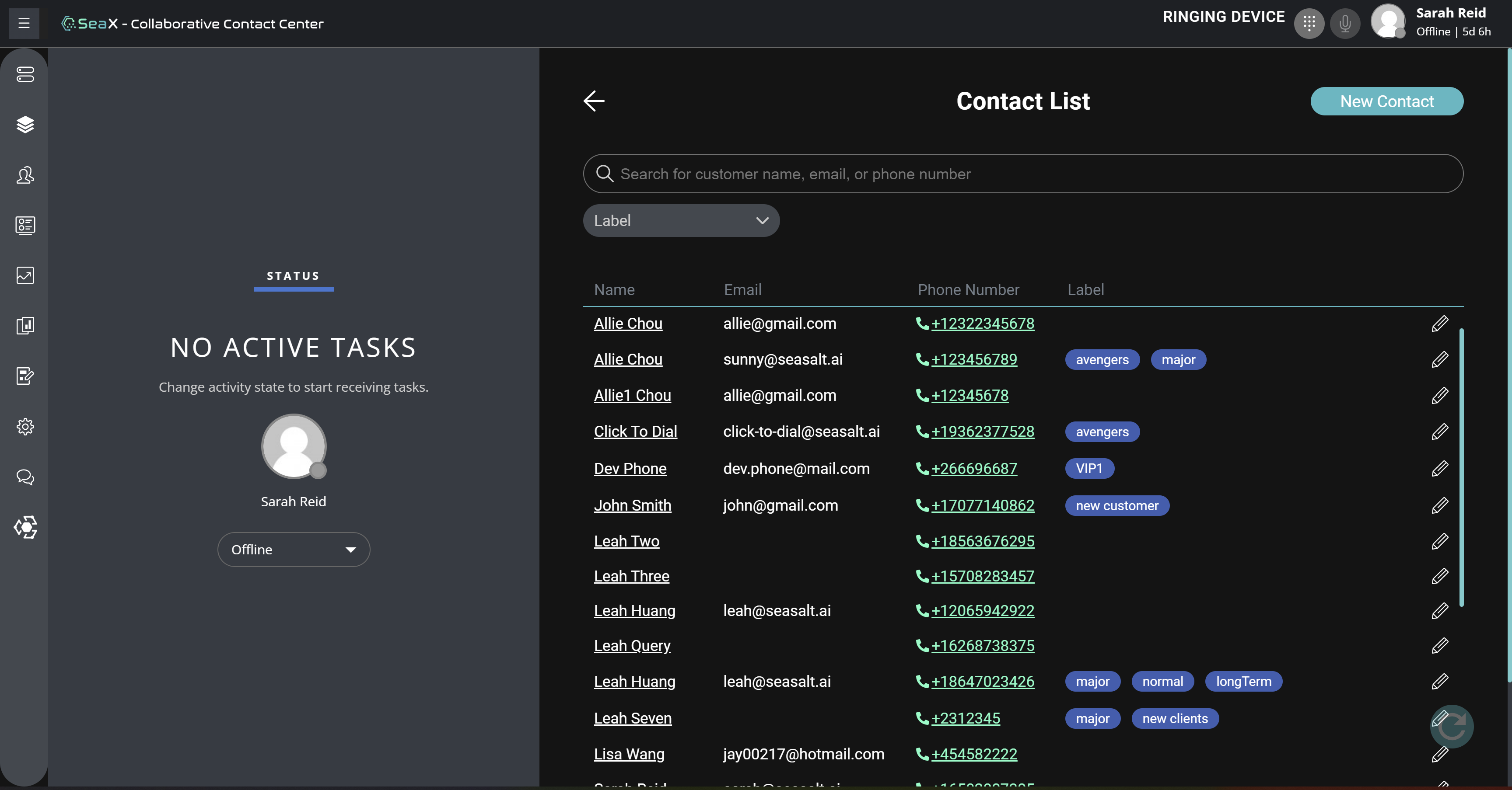 SeaX Case Management customer contact interface.