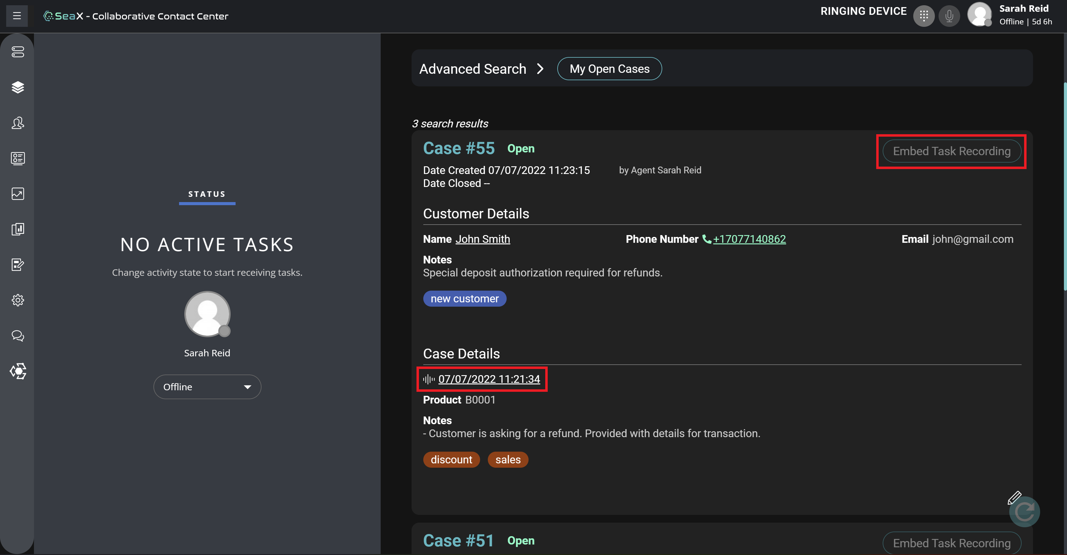 Embed your call recordings directly into the associated case.