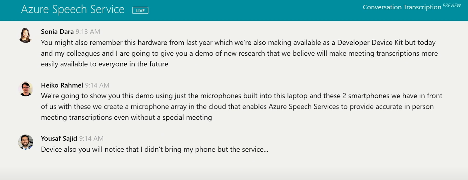 User interface of Microsoft Azure’s speech-to-text and speaker identification