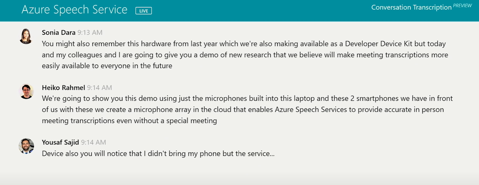 User interface of Microsoft Azure&rsquo;s speech-to-text and speaker identification