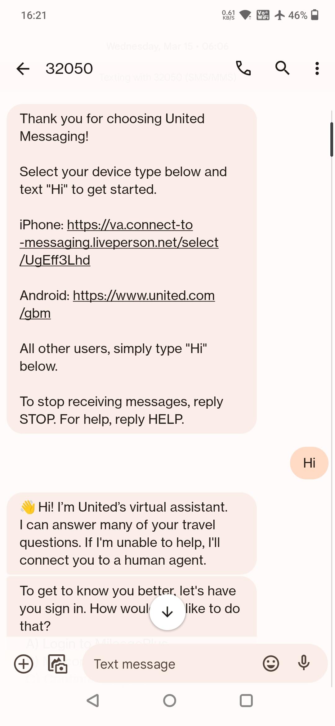 United text message support - 3