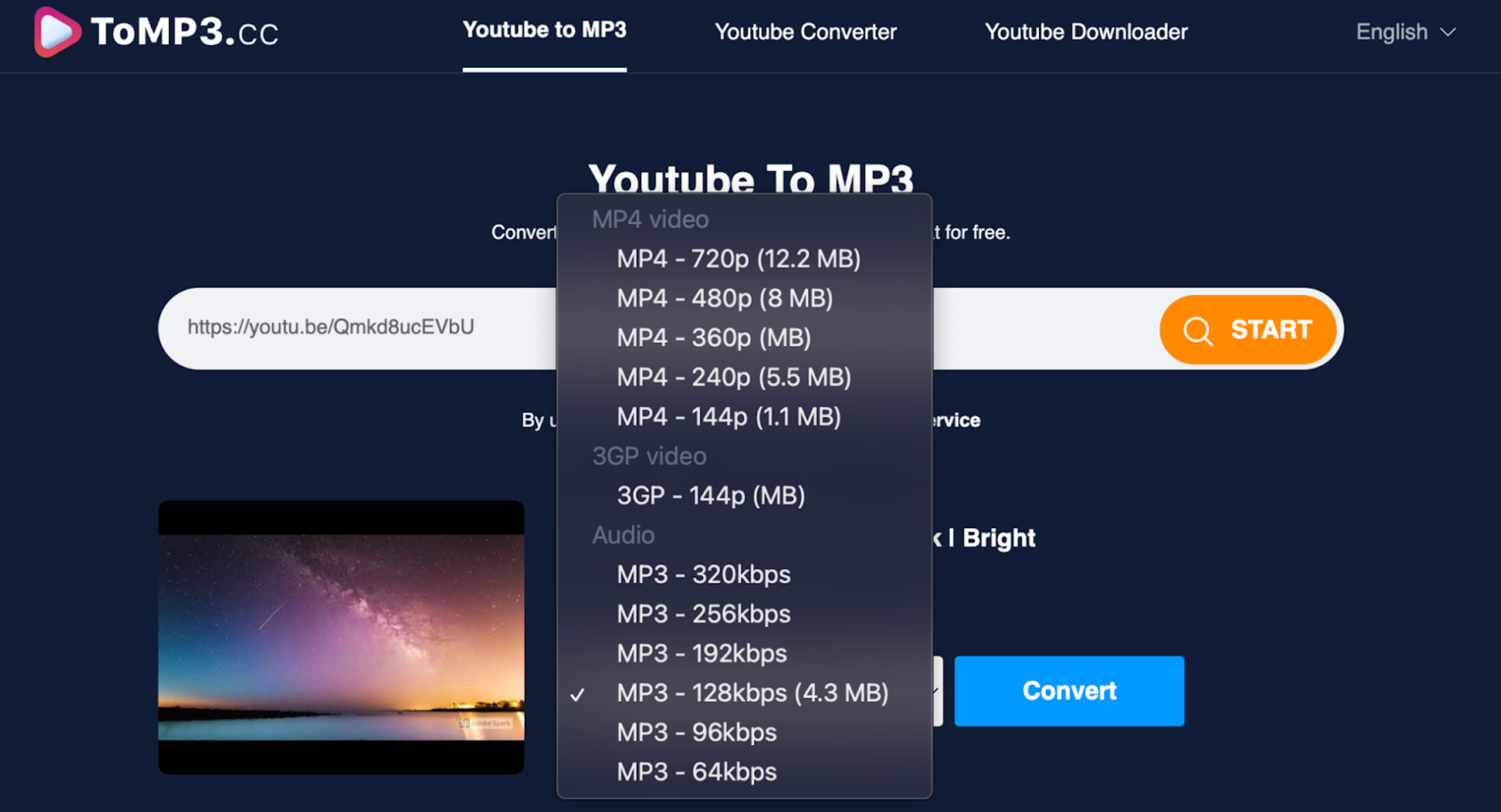 Convert YouTube to mp3 using ToMP3.cc