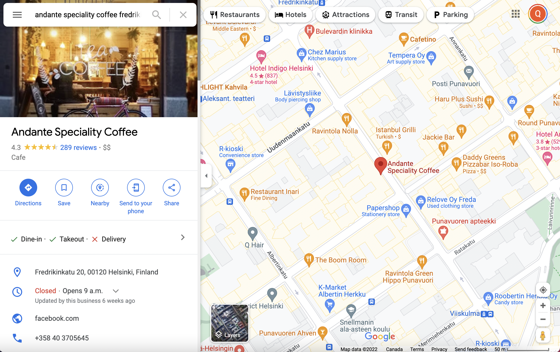 Example of a business listing that appears on Google Maps