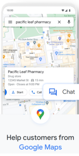 How the chat feature looks like on a business listing from the Google Maps app