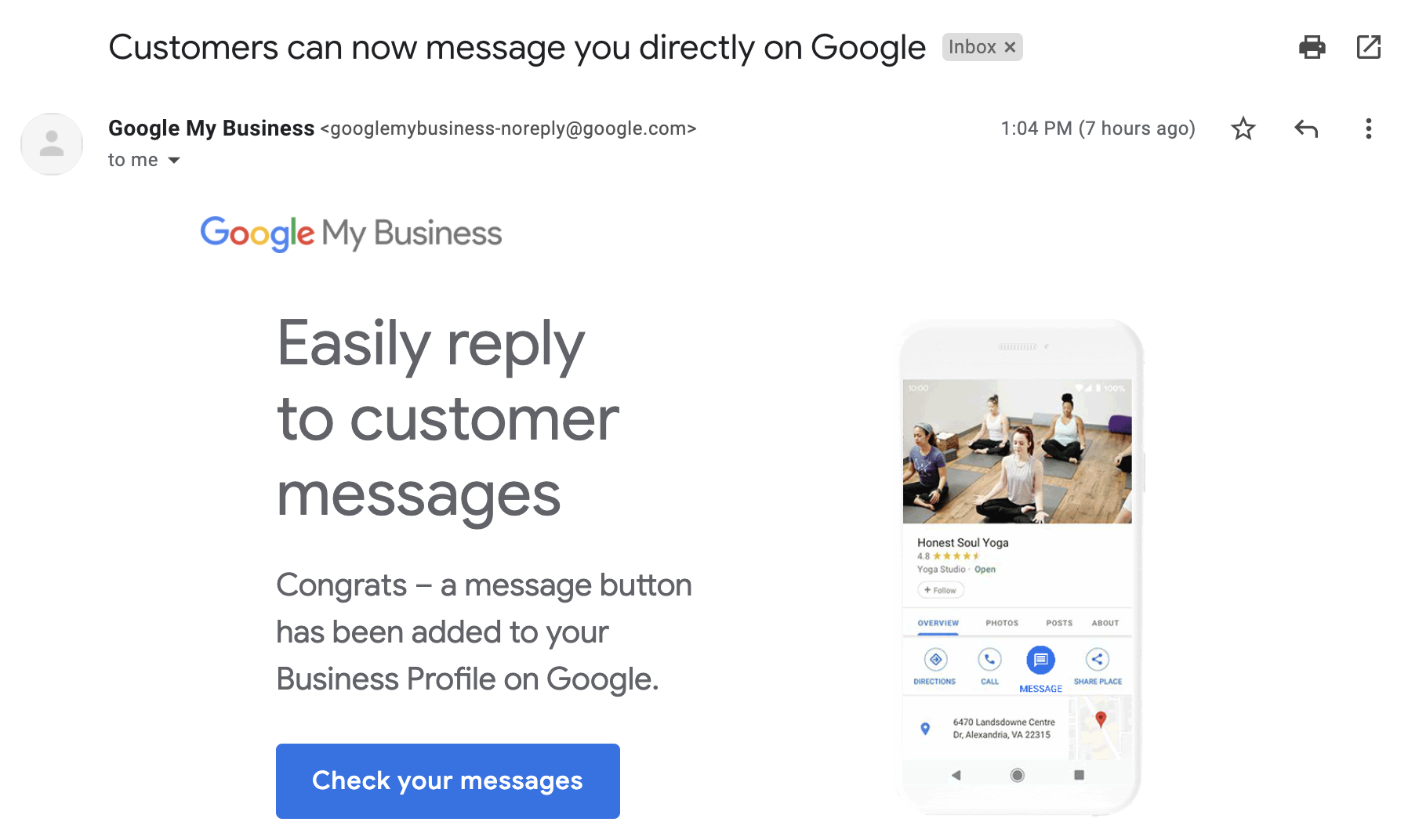 Email notification from Google about a newly activated Chat feature on Google Maps
