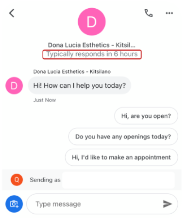 Response time is shown on the chat feature on Google Maps when customers are about to type questions
